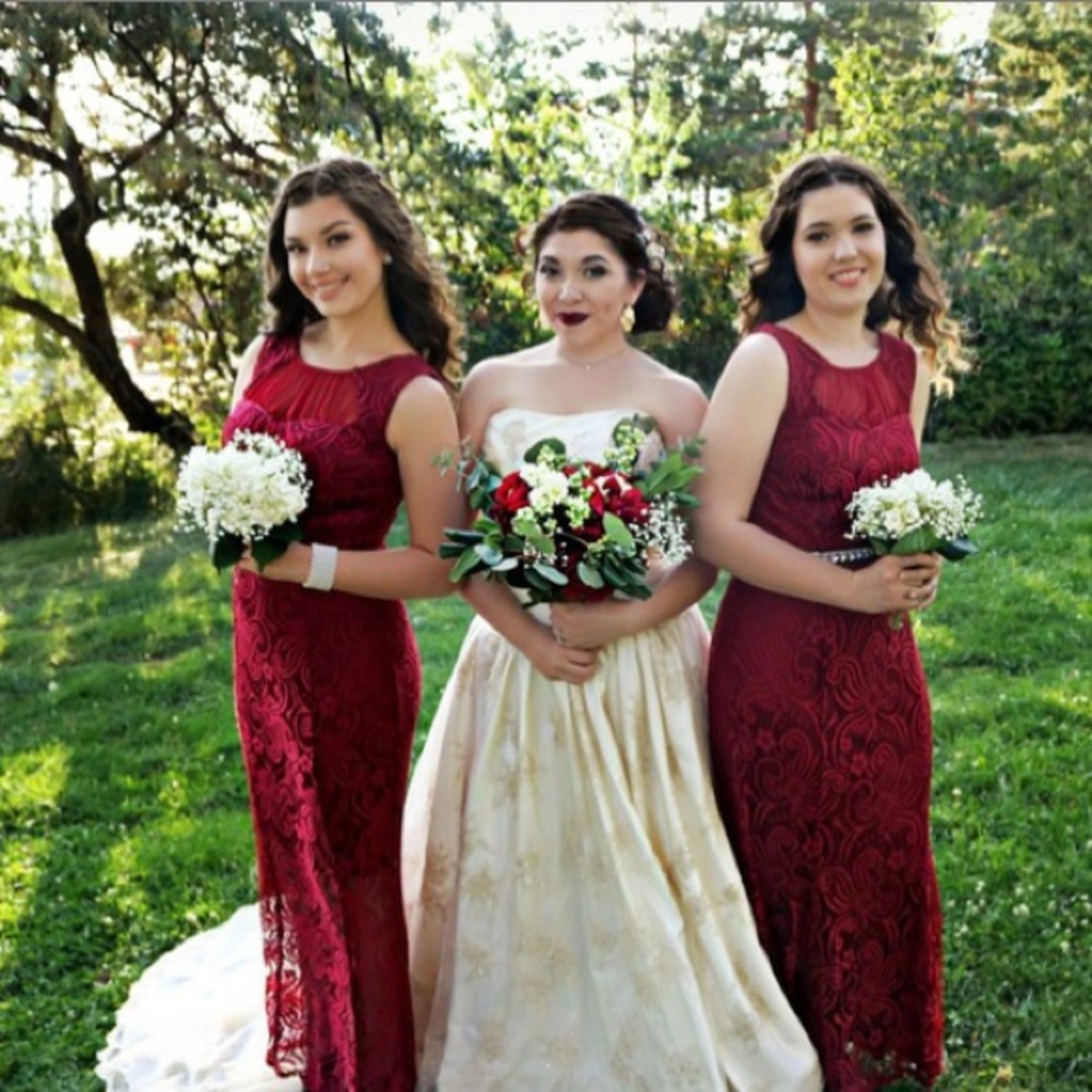 SOLD - Burgundy Lace Bridesmaid Dresses